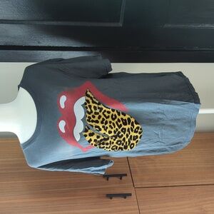 Daydreamer for Free People Rolling Stone mouth T-shirt with cheetah print tongue